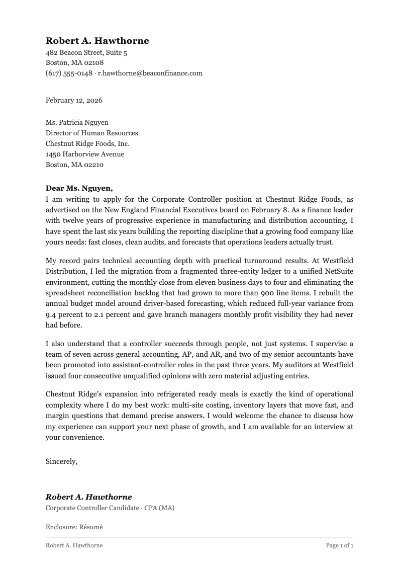 Classic professional cover letter